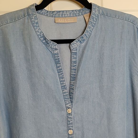 Kate Hill Denim Split Neck Long Sleeve Button Down Shirt Vintage - Picture 5 of 8